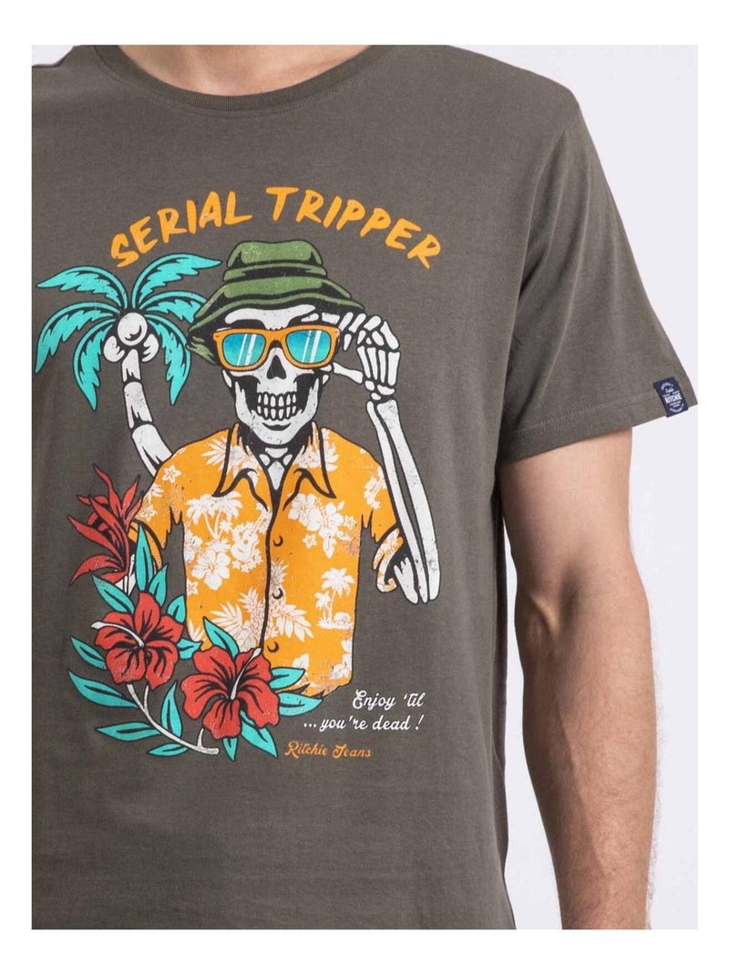 Nulrik t-shirt met ronde hals Kaki - Kiabi