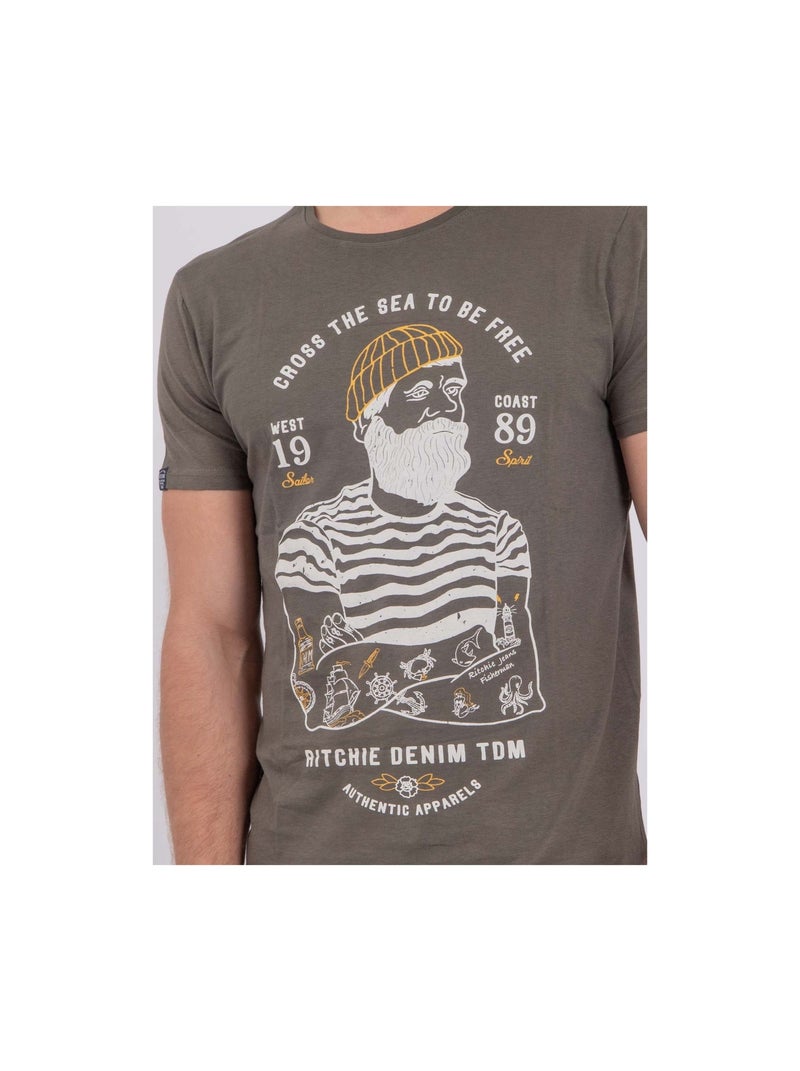 Nuplaton t-shirt met korte mouwen, ronde hals en gemaakt van puur katoen Kaki - Kiabi