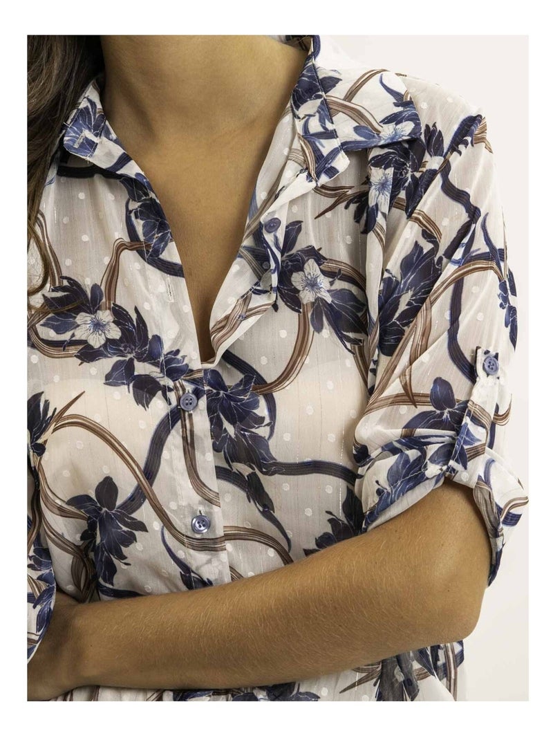 Oberda overhemd met knoopdetails en patroon Marineblauw - Kiabi