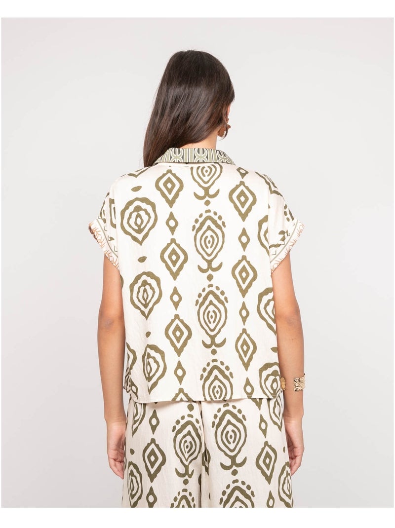 Ofelia shirt met patroon en korte mouwen Kaki - Kiabi