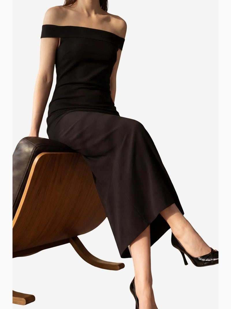 Off-shoulder bodycon maxi-jurk met split my fashion Zwart - Kiabi