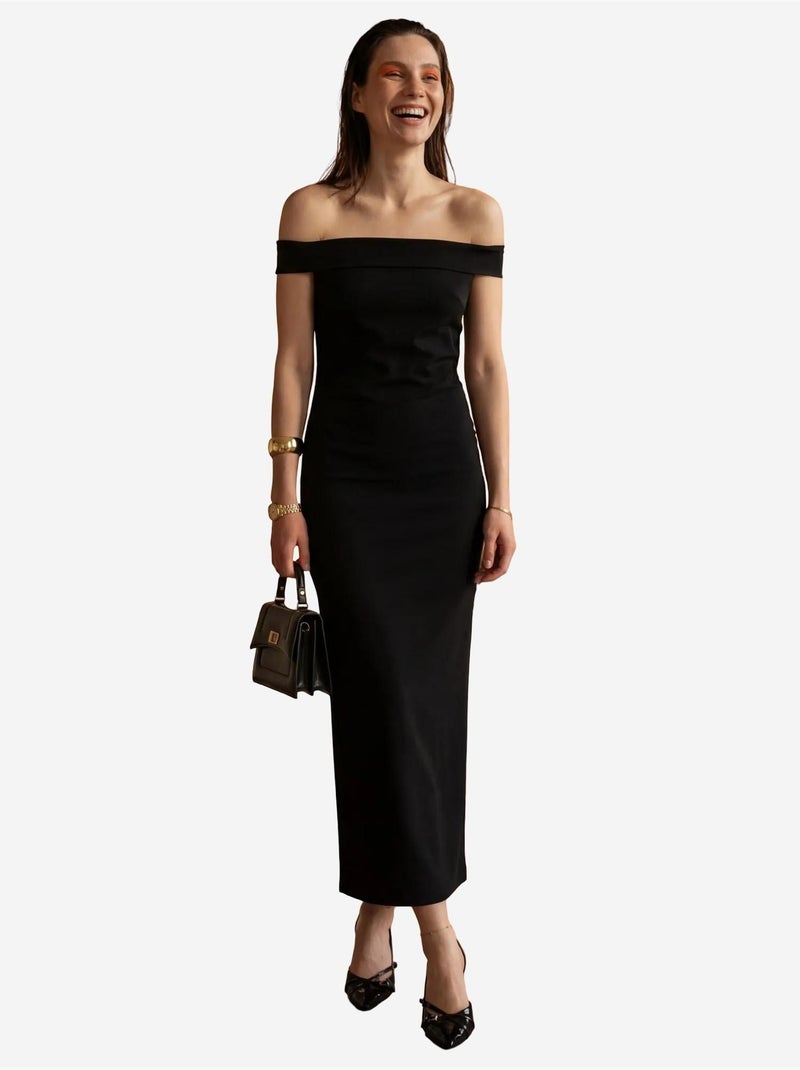 Off-shoulder bodycon maxi-jurk met split my fashion Zwart - Kiabi