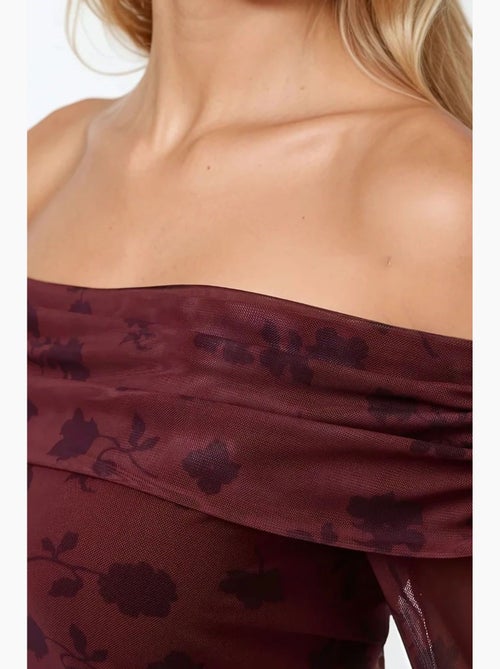 Off-shoulder bodycon mini-jurk met bloemenpatroon hiccup - Kiabi Off-shoulder bodycon mini-jurk met bloemenpatroon hiccup - Kiabi