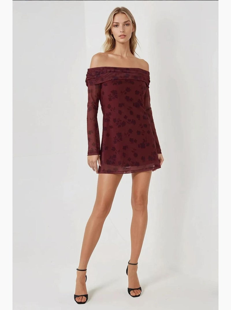 Off-shoulder bodycon mini-jurk met bloemenpatroon hiccup Rood - Kiabi