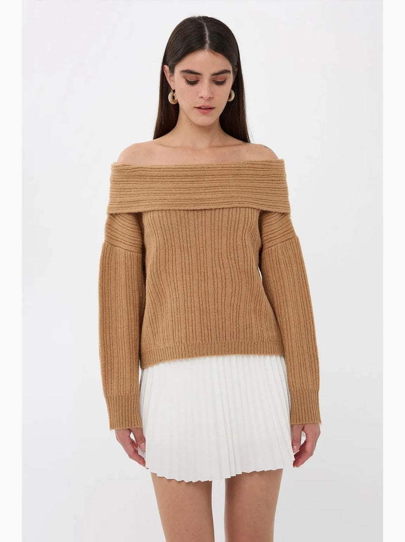 Off-shoulder gebreide trui hiccup Bruin - Kiabi