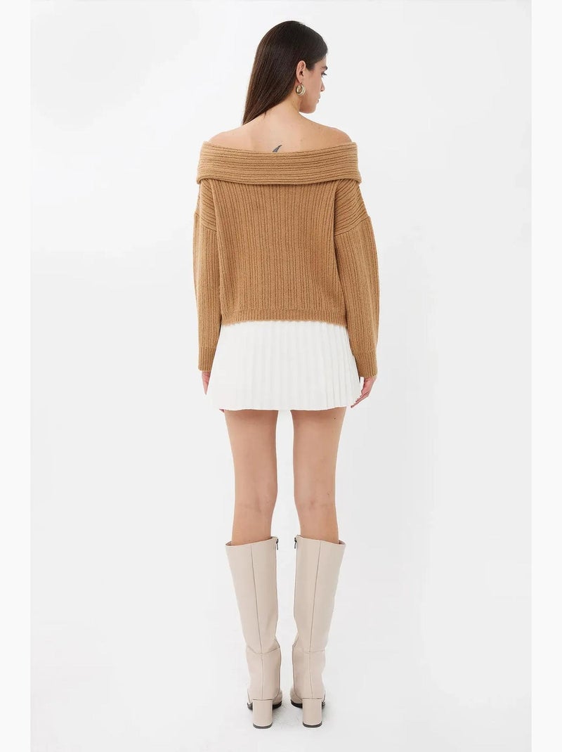 Off-shoulder gebreide trui hiccup Bruin - Kiabi
