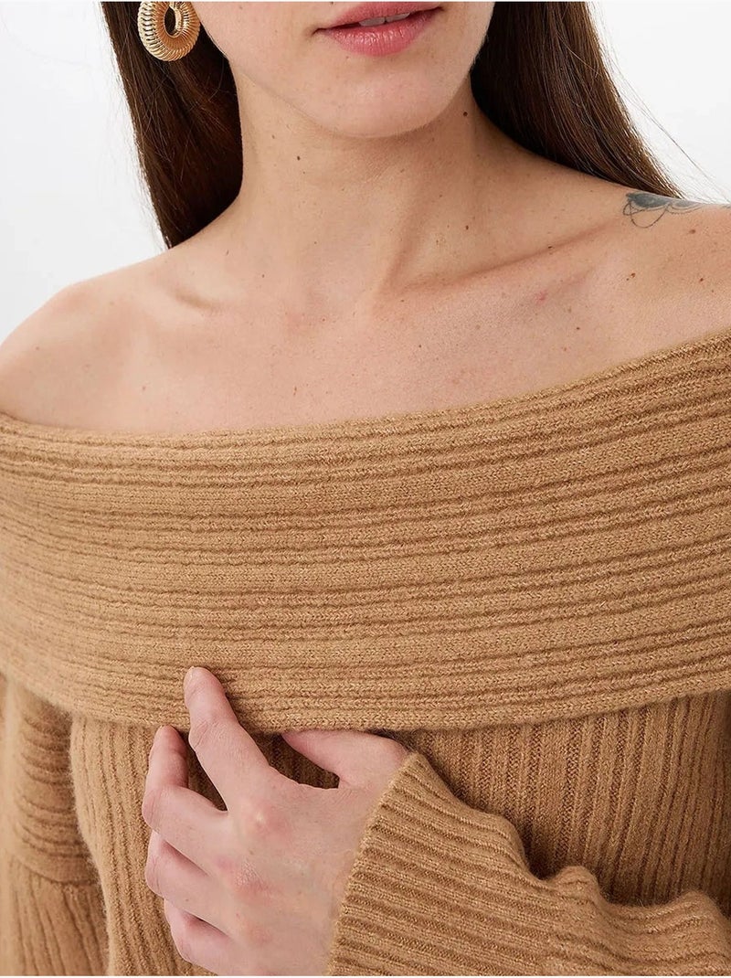 Off-shoulder gebreide trui hiccup Bruin - Kiabi
