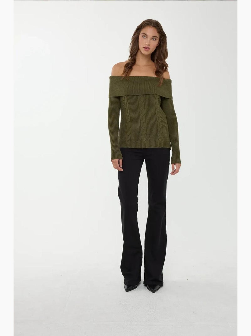 Off shoulder gebreide trui hiccup Groen - Kiabi