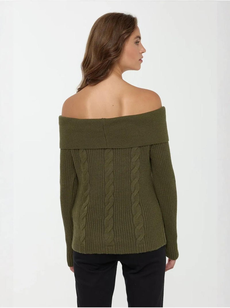 Off shoulder gebreide trui hiccup Groen - Kiabi