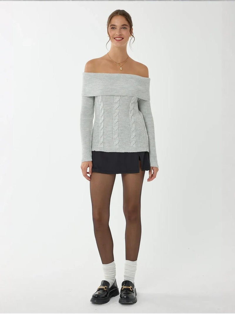Off shoulder gebreide trui hiccup Natuurlijk beige - Kiabi