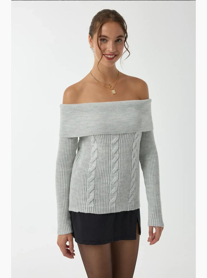 Off shoulder gebreide trui hiccup Natuurlijk beige - Kiabi