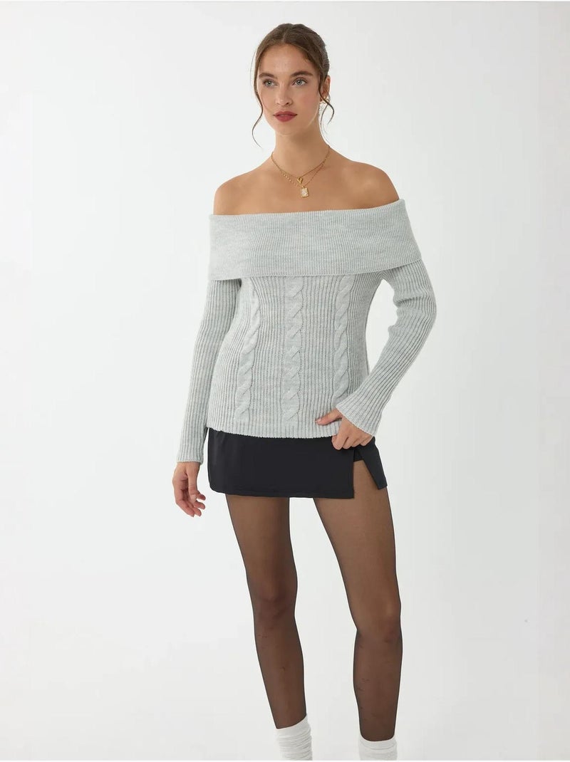 Off shoulder gebreide trui hiccup Natuurlijk beige - Kiabi