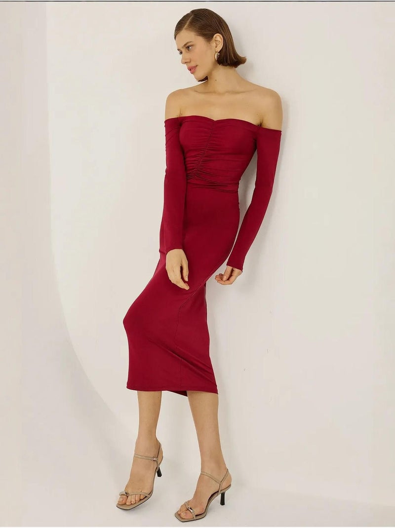 Off Shoulder Midi-jurk Rood - Kiabi
