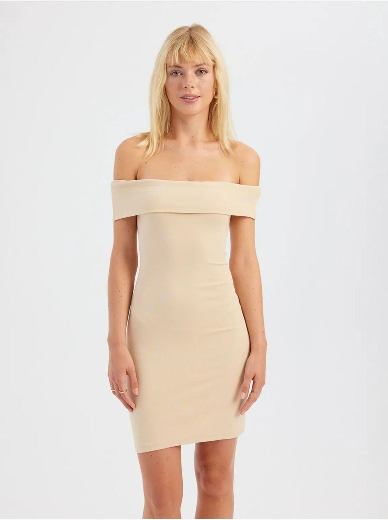 Off shoulder mini bodycon jurk hiccup Natuurlijk beige - Kiabi