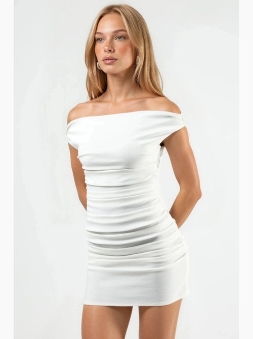 Off-shoulder mini-jurk met boothals hiccup - Kiabi Off-shoulder mini-jurk met boothals hiccup - Kiabi