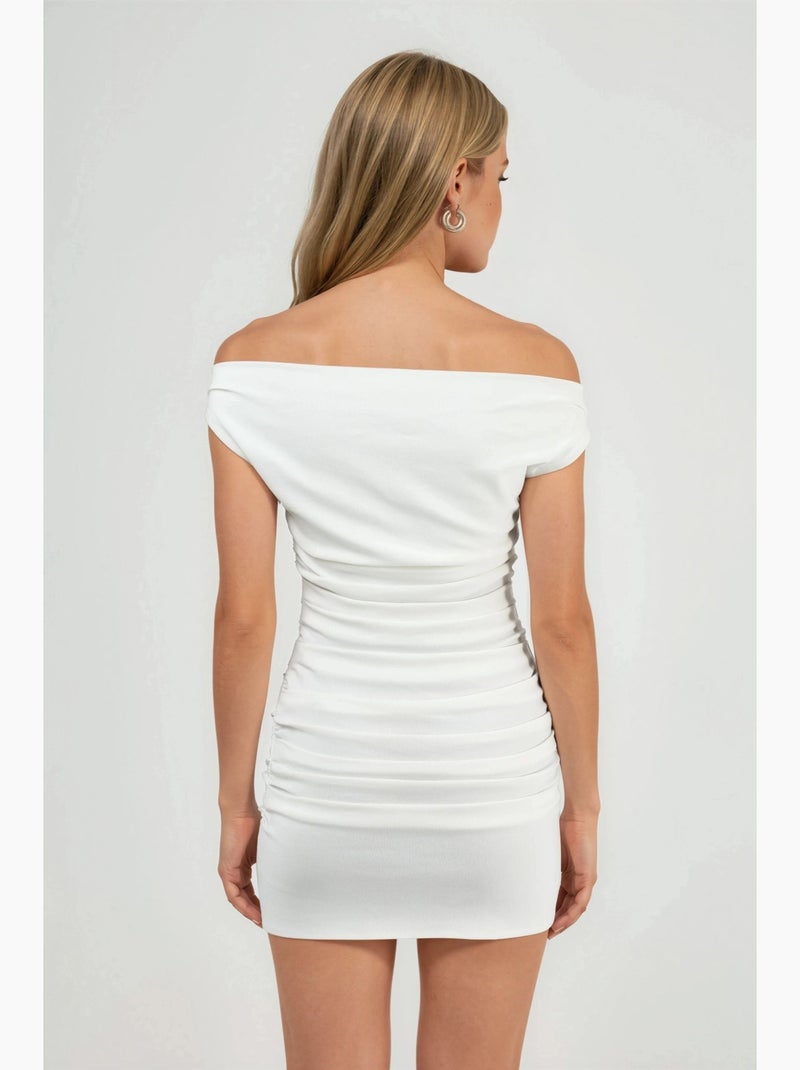 Off-shoulder mini-jurk met boothals hiccup Gebroken wit - Kiabi