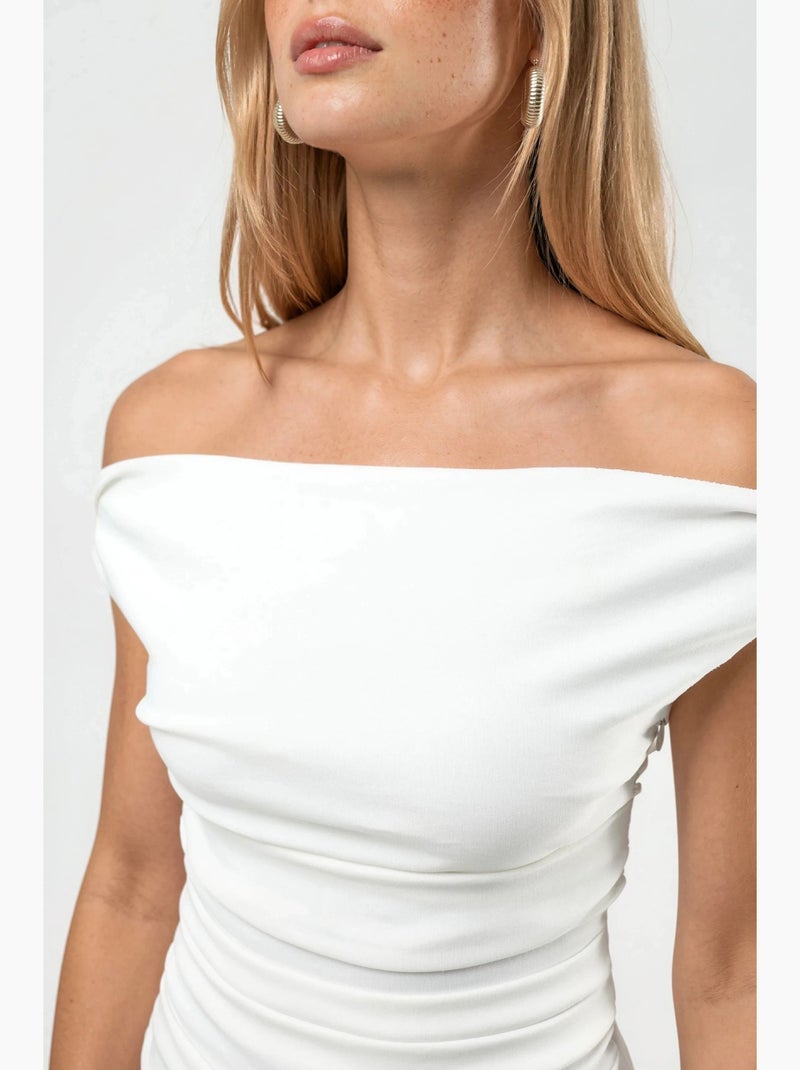 Off-shoulder mini-jurk met boothals hiccup Gebroken wit - Kiabi