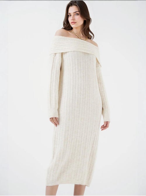 Off-shoulder oversized gebreide jurk bdart - Kiabi Off-shoulder oversized gebreide jurk bdart - Kiabi
