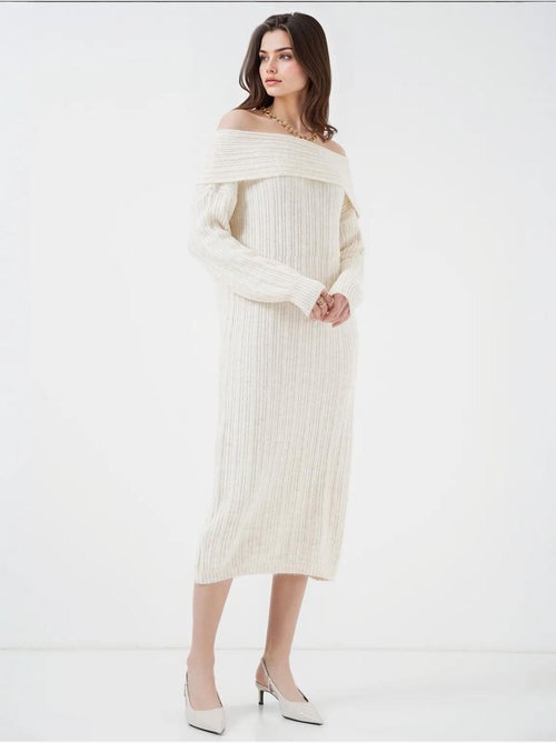 Off-shoulder oversized gebreide jurk bdart - Kiabi Off-shoulder oversized gebreide jurk bdart - Kiabi