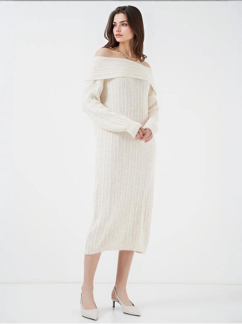 Off-shoulder oversized gebreide jurk bdart Ivoor - Kiabi