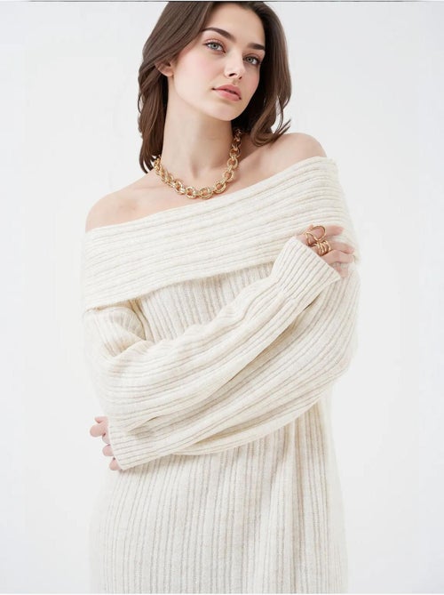 Off-shoulder oversized gebreide jurk bdart - Kiabi Off-shoulder oversized gebreide jurk bdart - Kiabi