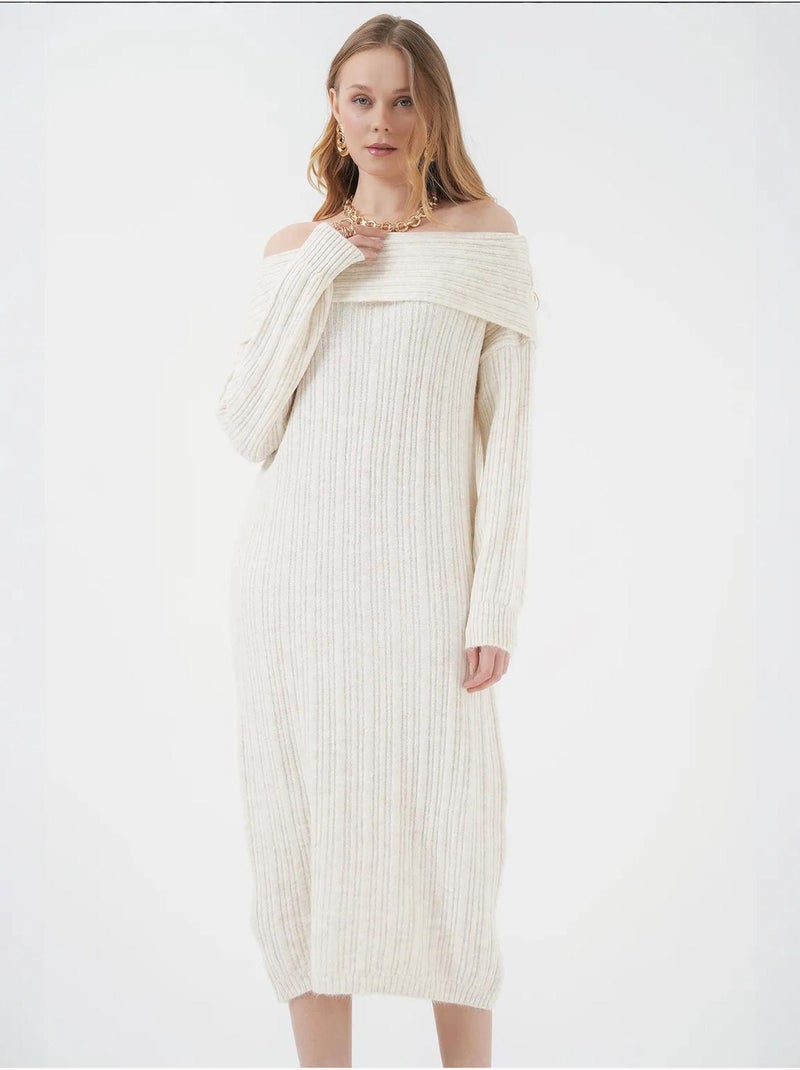 Off-shoulder oversized gebreide jurk bdart Ivoor - Kiabi