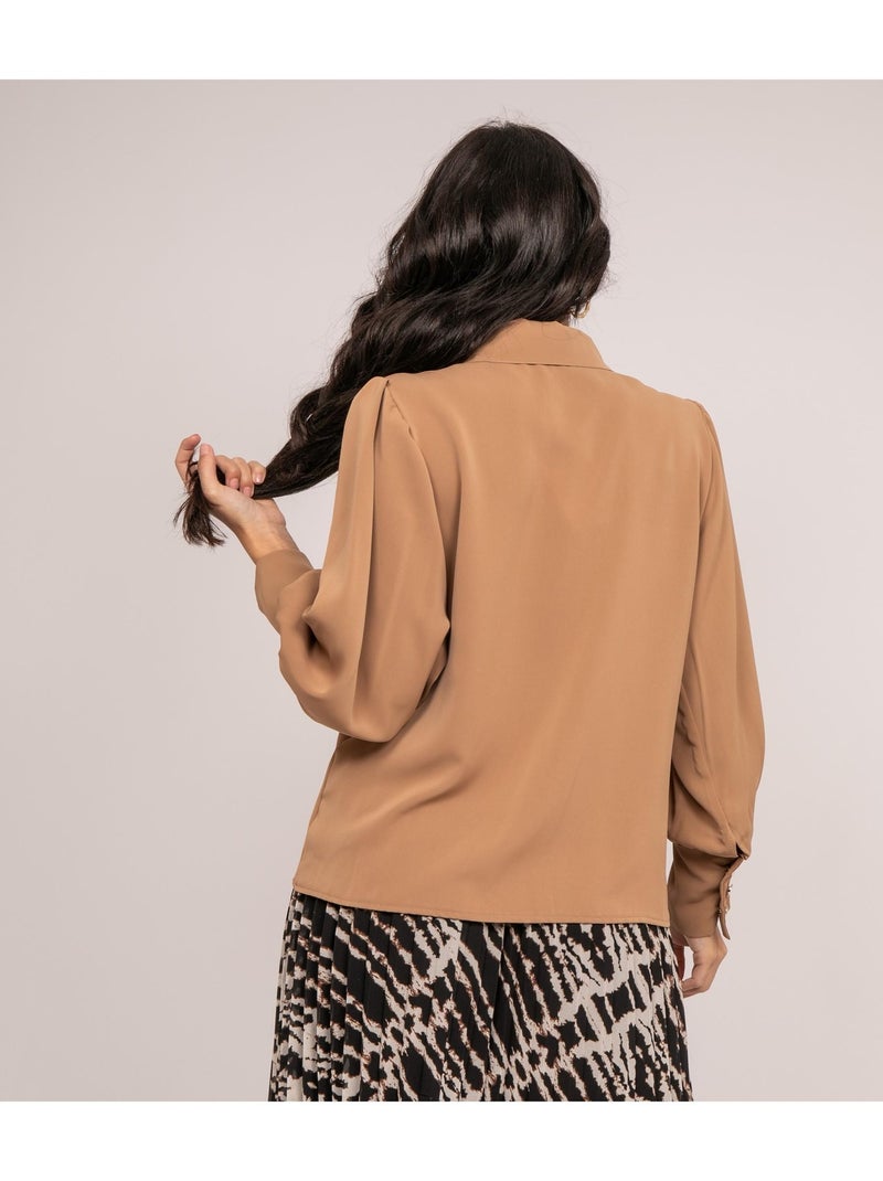 OKIER blouse met ruches Caramelbruin - Kiabi