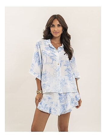 Olea katoenen gaasoverhemd met toile de jouy-patroon