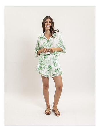Olea katoenen gaasoverhemd met toile de jouy-patroon