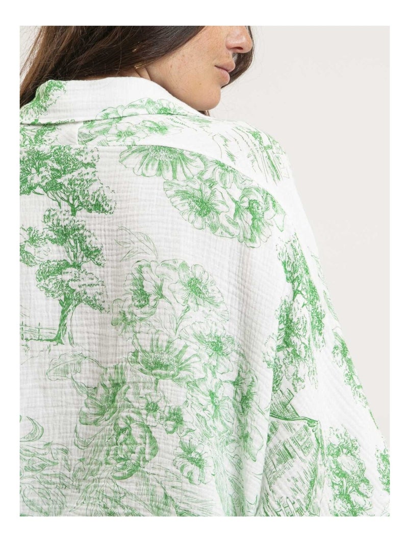 Olea katoenen gaasoverhemd met toile de jouy-patroon Groen - Kiabi
