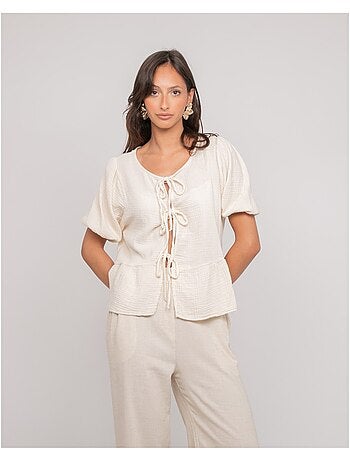 OLERVIE katoenen gaasblouse met knoopdetails