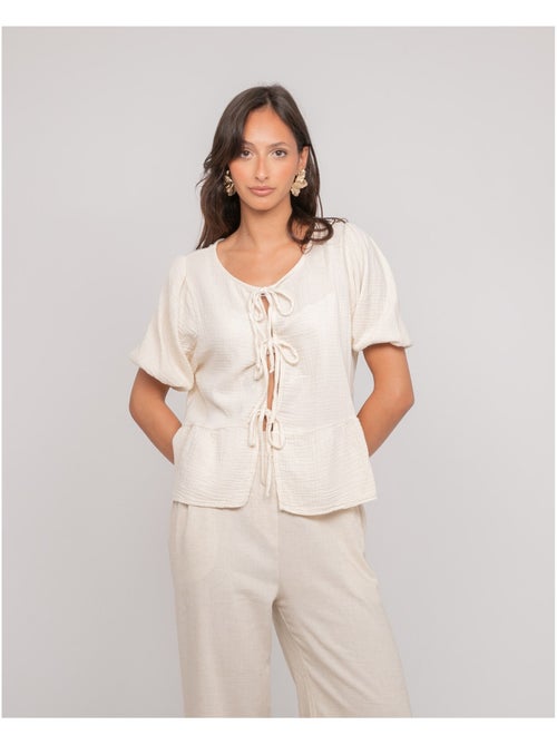 OLERVIE katoenen gaasblouse met knoopdetails - Kiabi