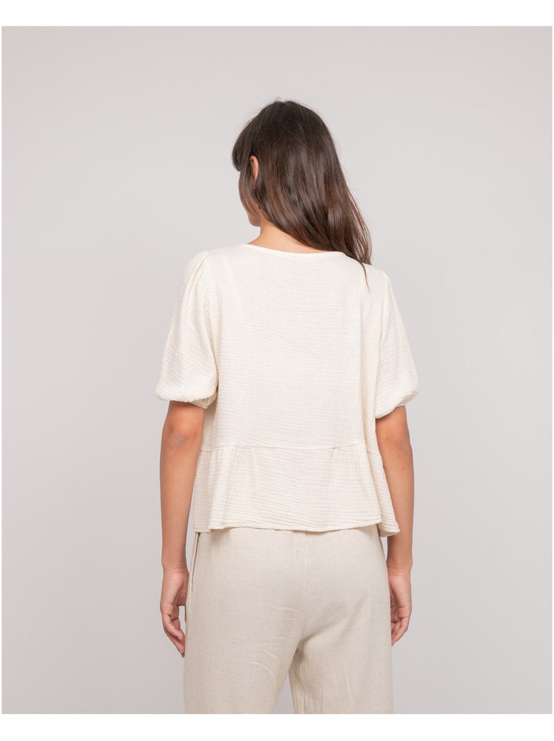 OLERVIE katoenen gaasblouse met knoopdetails Ecru - Kiabi