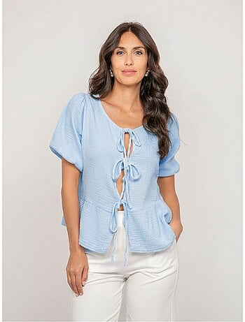 OLERVIE katoenen gaasblouse met knoopdetails
