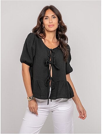 Olervie katoenen gaasblouse met knoopdetails