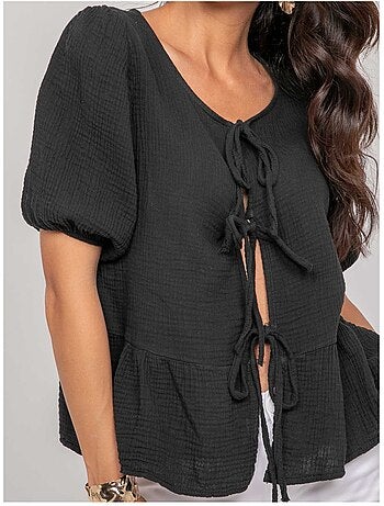 Olervie katoenen gaasblouse met knoopdetails