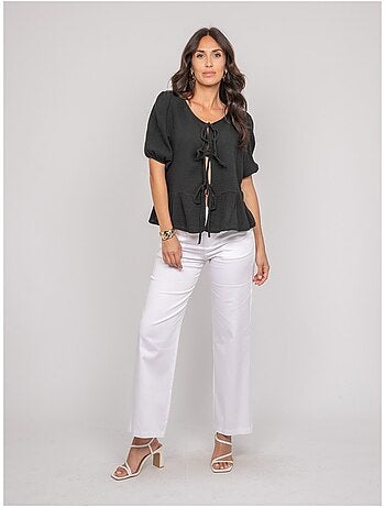 Olervie katoenen gaasblouse met knoopdetails