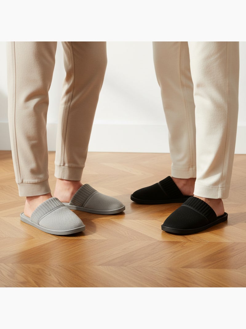 OLIVER GRANT PARIS Pantoufles Mules Homme Côtelées Pack 2 Paires Noir Gris - Kiabi