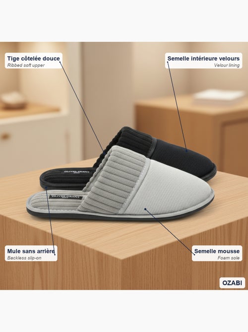 OLIVER GRANT PARIS Pantoufles Mules Homme Côtelées Pack 2 Paires - Kiabi OLIVER GRANT PARIS Pantoufles Mules Homme Côtelées Pack 2 Paires - Kiabi