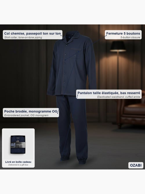 OLIVER GRANT PARIS Pyjama Long Homme Entièrement Boutonné 100% Coton - Kiabi