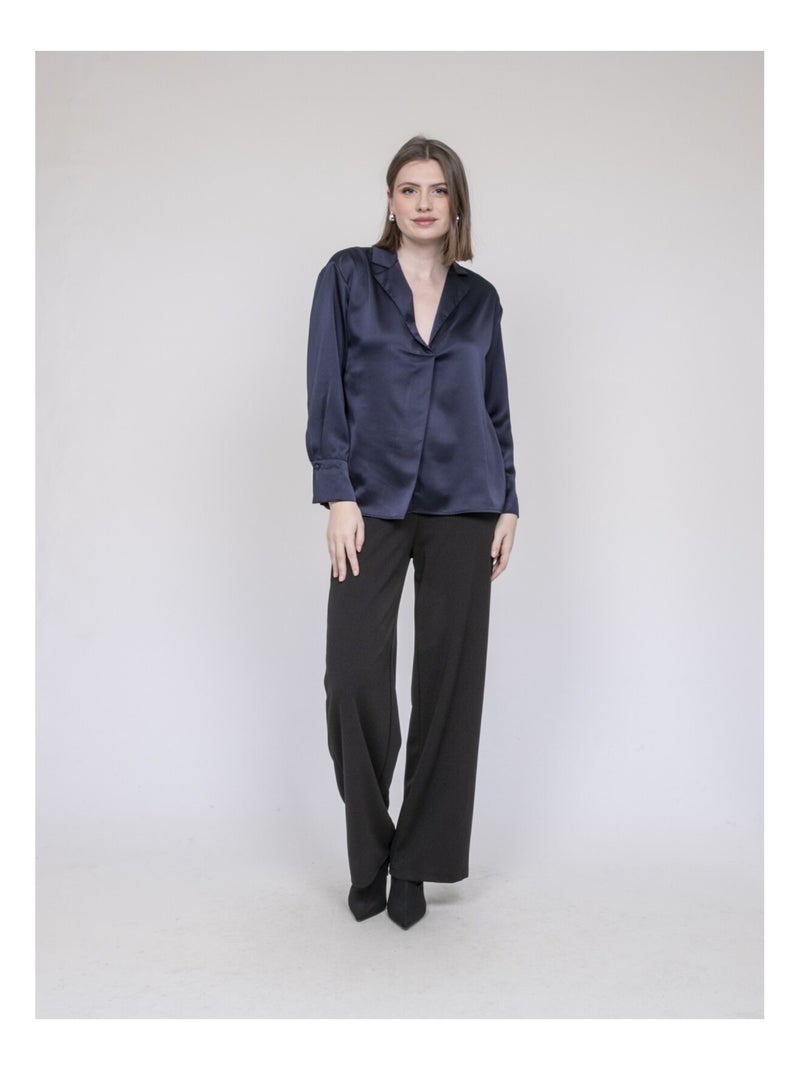 Omalia blouse met satijneffect Marineblauw - Kiabi