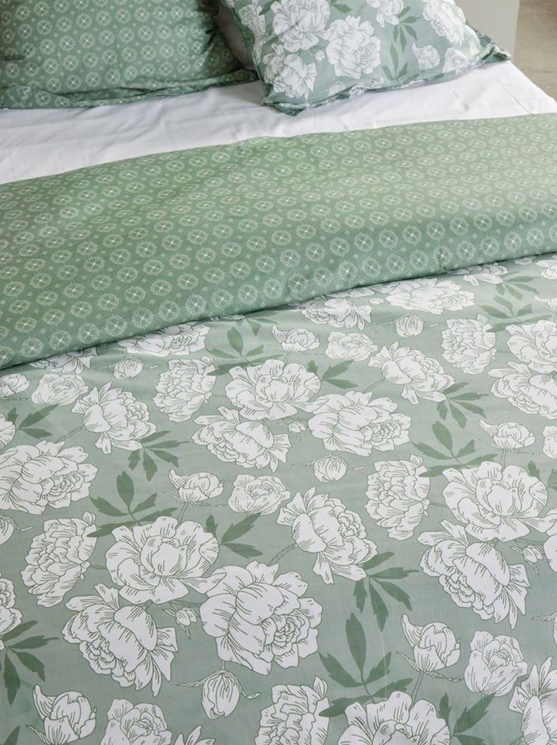 Omkeerbaar bedlinnenset met bloemenprint - 2 personen Groen - Kiabi
