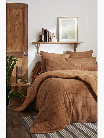 Omkeerbaar dekbedovertrek - garengeverfd katoengaas - grote ruiten - gaïa match
