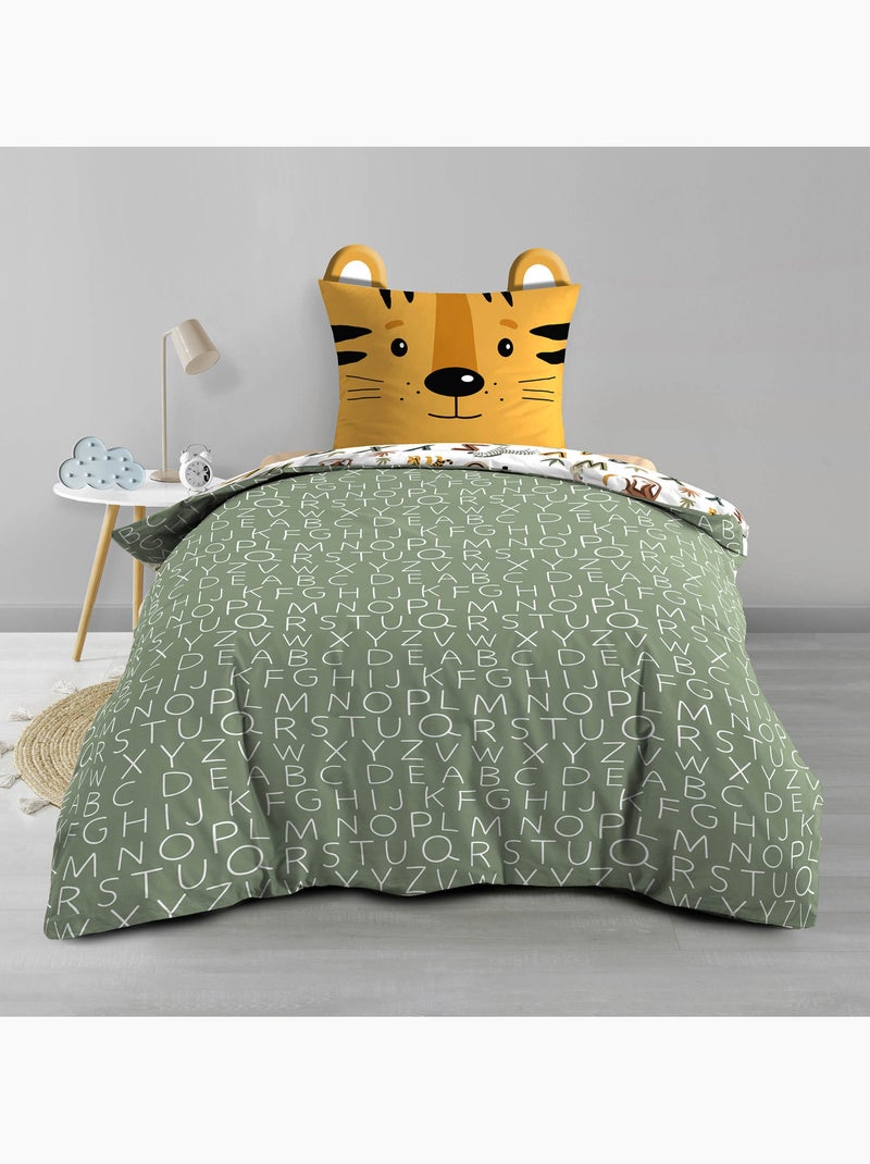 Omkeerbaar katoenen kinderbeddengoed met alfabet- en dierenmotieven Geel - Kiabi