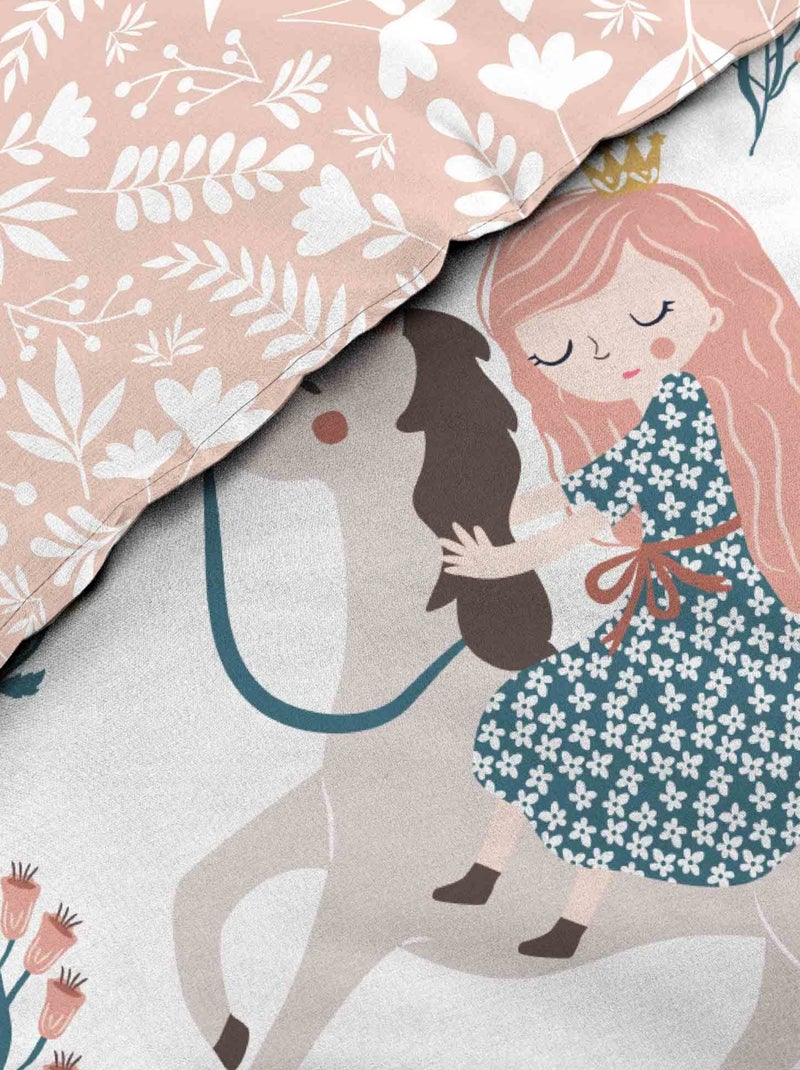 Omkeerbaar katoenen kinderbeddengoed met prinsessen- en eenhoornmotieven Roze - Kiabi
