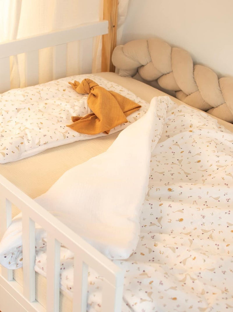Omkeerbaar kinderdekbed en -kussen van katoenen mousseline Wit - Kiabi