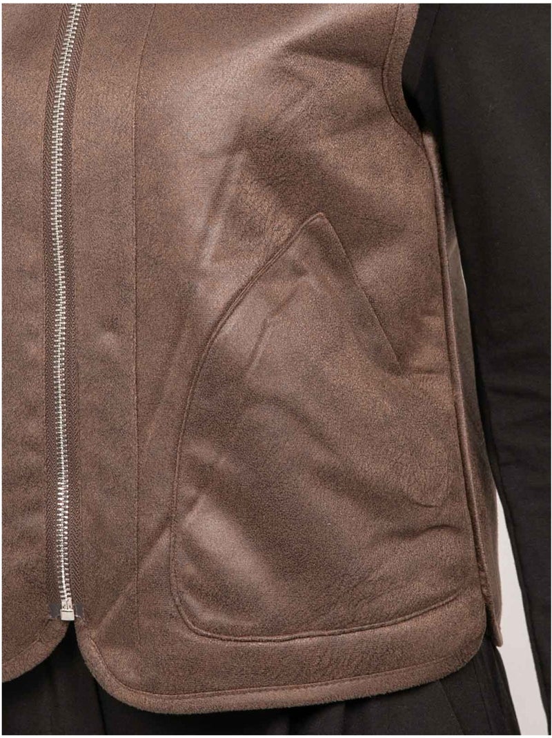 Omkeerbaar mouwloos gilet van suèdine en imitatiebont umiya Bruin - Kiabi