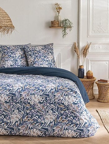 Omkeerbare beddengoedset voor een tweepersoonsbed met effen botanische print