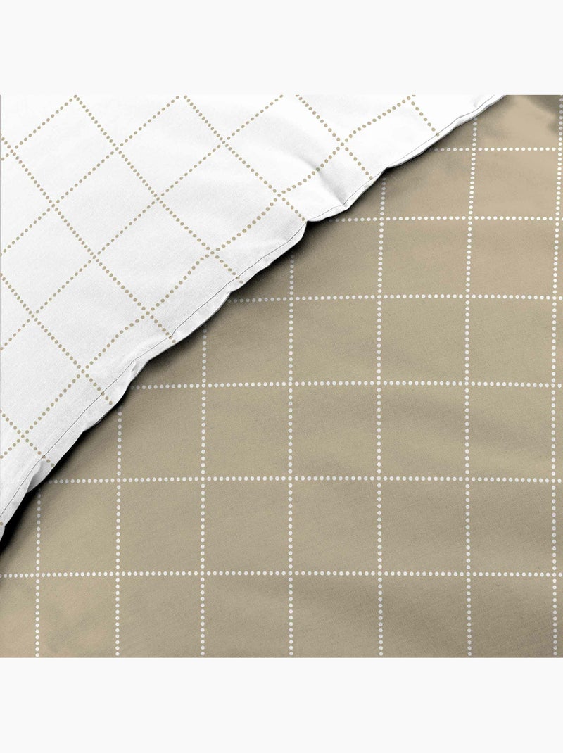 Omkeerbare dekbedovertrekset – chique ruiten – 100% katoen 57 draden – 2 kussenslopen 63x63 cm Wit - Kiabi