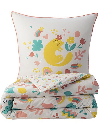 Omkeerbare kinderbeddenset met bloemenprint en kattenmotief